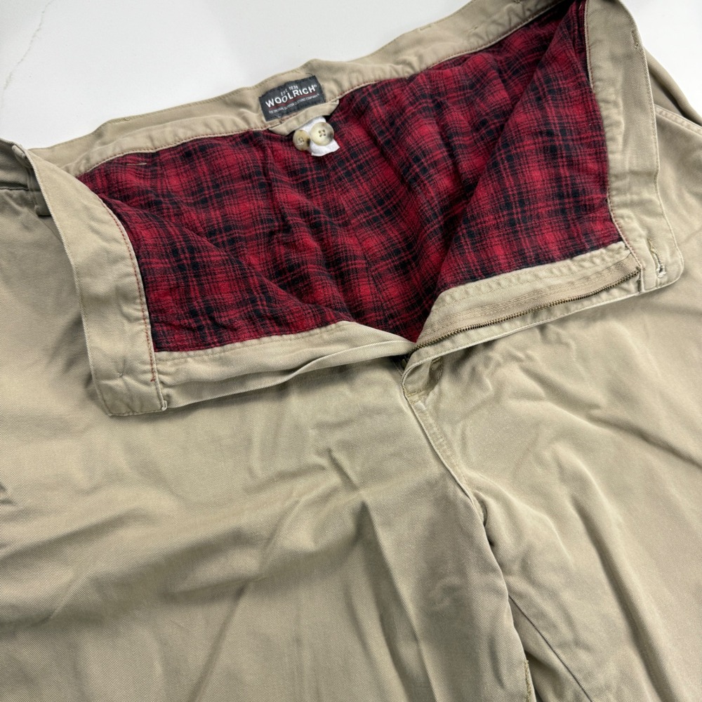 Woolrich Men's Tan Plaid Flannel Lined Cotton‎ Work Cargo Pants Size 39x27